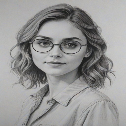 Magnificent Alyson Stoner, pencil sketch, portrait of Radiant woman 1979s in glasses, hair style beatnik, outline, clear lines, fine lines, 8k