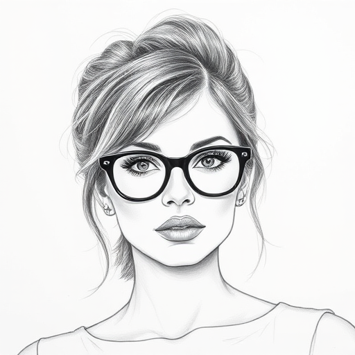 Beautiful Cameron Diaz, pencil sketch, portrait of beautiful woman 60s in glasses, hair style beatnik, outline, clear lines, fine lines, 8k