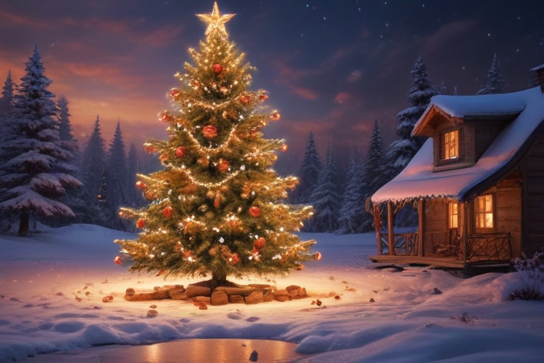 A Cozy Winter Scene Featuring a Beautifully Decorated Christmas Tree at ...