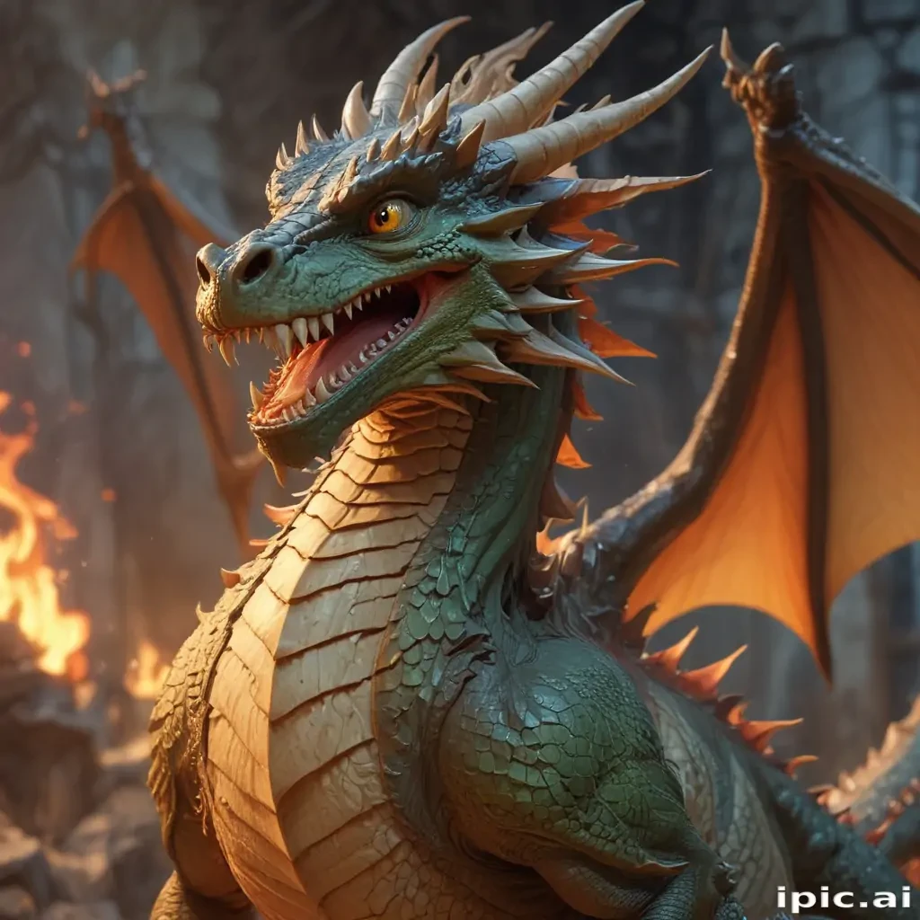 Majestic Fire-Breathing Dragon Roaring in a Fiery Fantasy Landscape Scene.