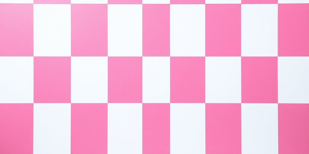 Generate a vibrant pink and white checkerboard pattern with high contrast and sharp edges, using a DSLR camera at 50mm focal length, f/1.8 aperture, ISO 100, and soft natural lighting, capturing a flat lay top-down view.