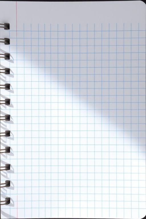 empty spiral notebook page with a light blue grid pattern, top-down view, natural lighting, 50mm lens, f/2.8 aperture, ISO 100, DSLR camera