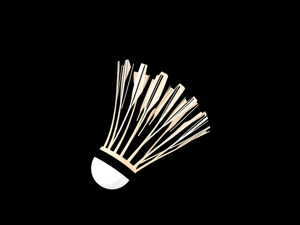 Regenerate an illustration of a shuttlecock in a minimalist style with a black background, using a DSLR camera with a 50mm lens, f/2.8 aperture, 1/200s shutter speed, and ISO 100 for enhanced clarity and depth.