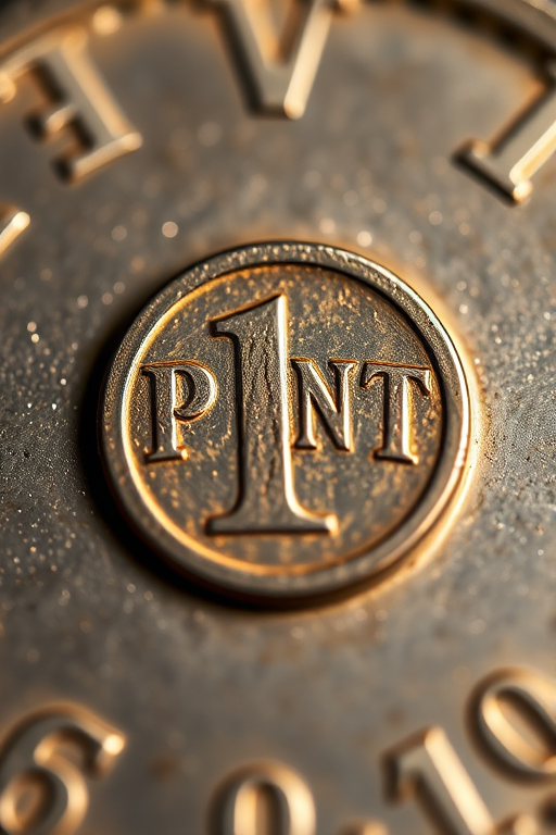 Generate an image of a 1 Pfennig coin, using a macro lens, with a shallow depth of field, f-stop 2.8, ISO 100, and a soft lighting setup, shot from a top-down perspective to emphasize details and texture.