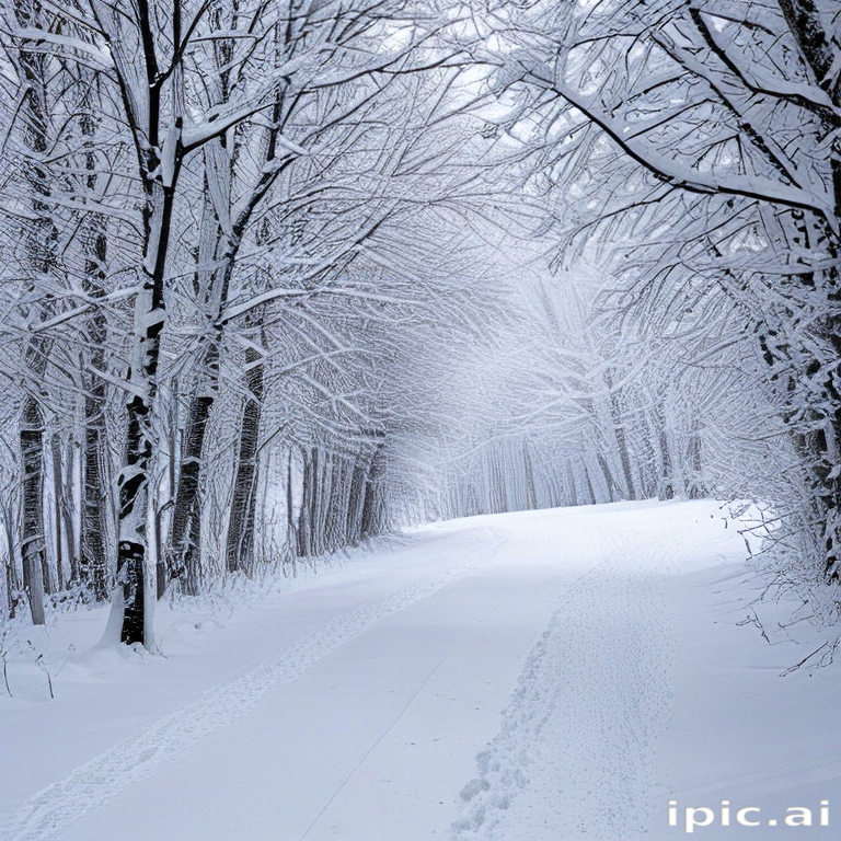 Serene Winter Landscape with Softly Snow-Covered Trees and Pathway
