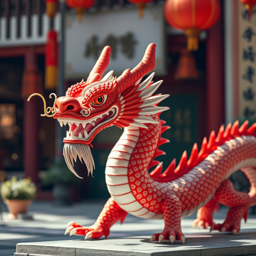 Create a high-resolution image of a Chinese dragon in a traditional style, captured with a Canon EOS R5, 50mm lens, aperture set at f/1.8, ISO 200, in a bright, well-lit environment to enhance detail and color vibrancy.