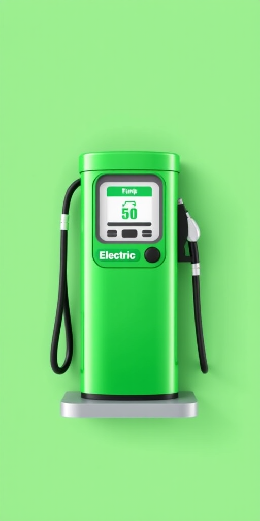 create an electric fuel pump icon with a sleek modern design, vibrant green color, clean lines, high resolution, camera settings: ISO 100, aperture f/8, shutter speed 1/200s, camera view: front view, camera style: flat lay, camera type: DSLR