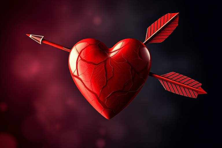 Create a vector illustration of a heart pierced by an arrow, using a digital art style, with high resolution, shot in a close-up view, using a Canon EOS 5D Mark IV, aperture set to f/2.8, ISO 100, at a focal length of 50mm.