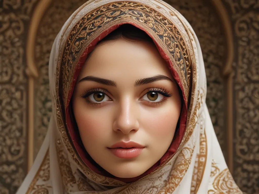 A Beautiful Portrait of a Young Woman Wearing a Decorative Headscarf.