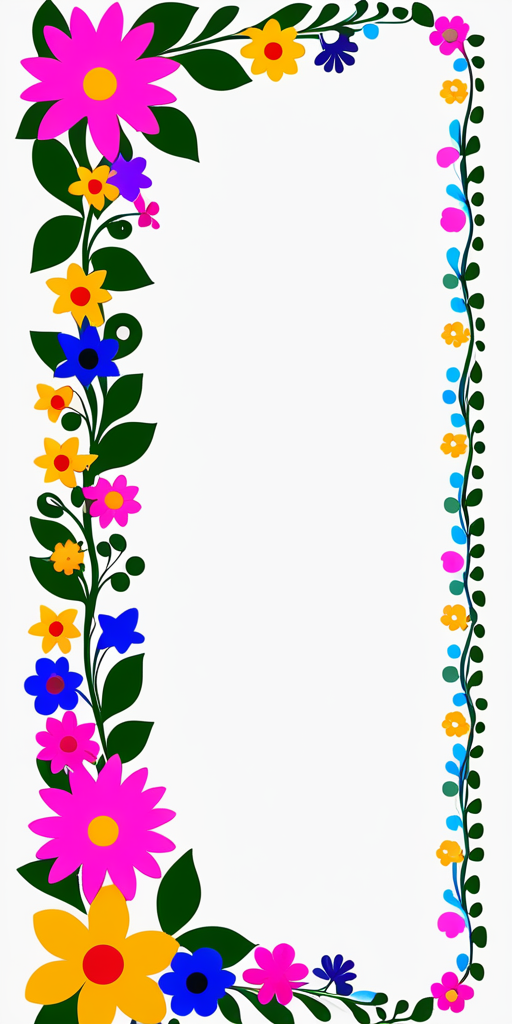 Vibrant Floral Border Design Featuring Colorful Flowers and Green Leaves