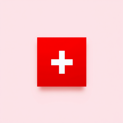 Create a high-resolution image of a red square with a white cross in the center, using a DSLR camera, 50mm lens, f/2.8 aperture, 1/200 shutter speed, and ISO 100, with a clean, minimalistic style and soft lighting.