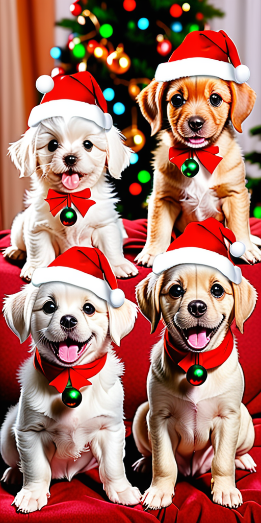 Four Adorable Puppies in Santa Hats Celebrating Christmas Cheerfully ...