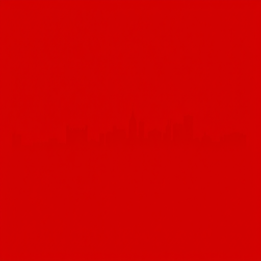 Create a high-resolution silhouette of a city skyline against a gradient red background, using a DSLR camera with an aperture of f/8, shutter speed of 1/60s, ISO 100, shot from a wide-angle lens at a 24mm focal length for enhanced depth and clarity.