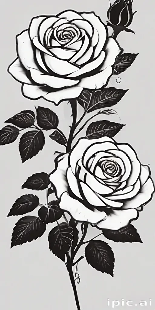 roses clipart black and white