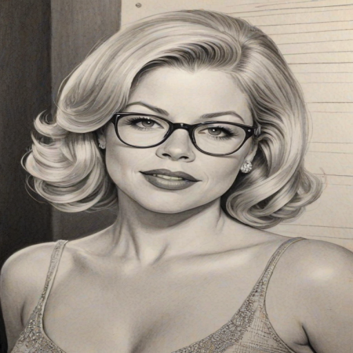 Enticing Megan Hilty, pencil sketch, portrait of Beauteous woman 1950s in glasses, hair style beatnik, outline, clear lines, fine lines, 8k