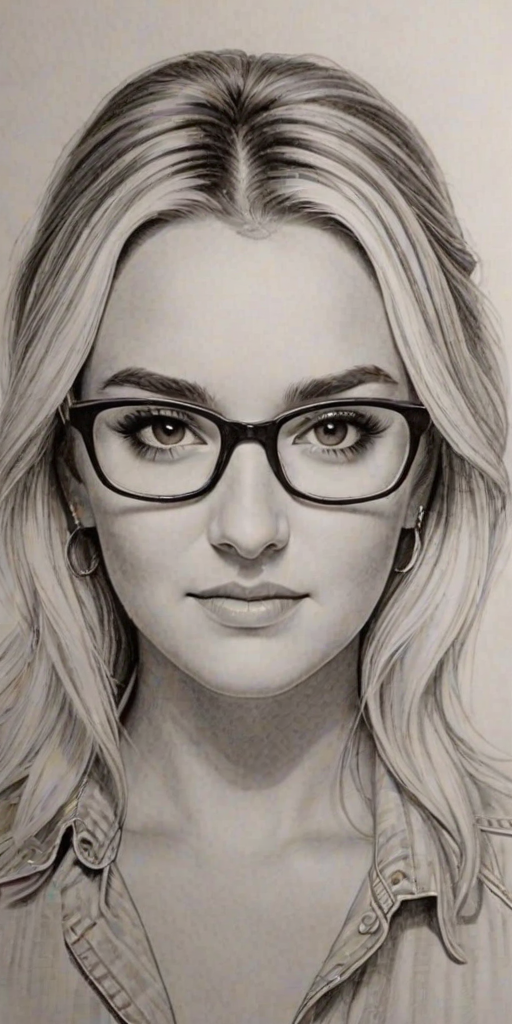 Gorgeous Jamie Lynn Spears, pencil sketch, portrait of Alluring woman 1952s in glasses, hair style beatnik, outline, clear lines, fine lines, 8k