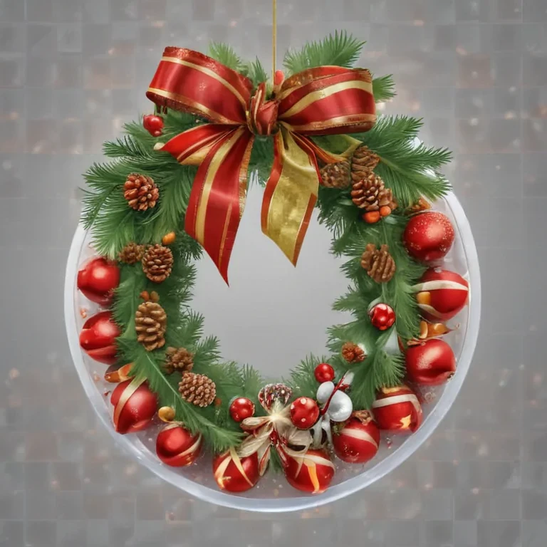 Festive Holiday Wreath Adorned with Red Ornaments and Pine Cones