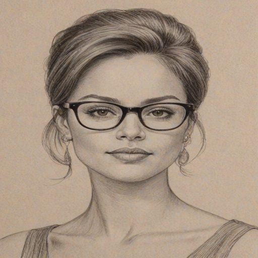 Attractive Tammy Townsend, pencil sketch, portrait of Resplendent woman 1963s in glasses, hair style beatnik, outline, clear lines, fine lines, 8k