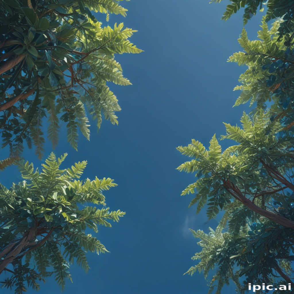 Looking Up at Lush Green Trees Beneath a Clear Blue Sky