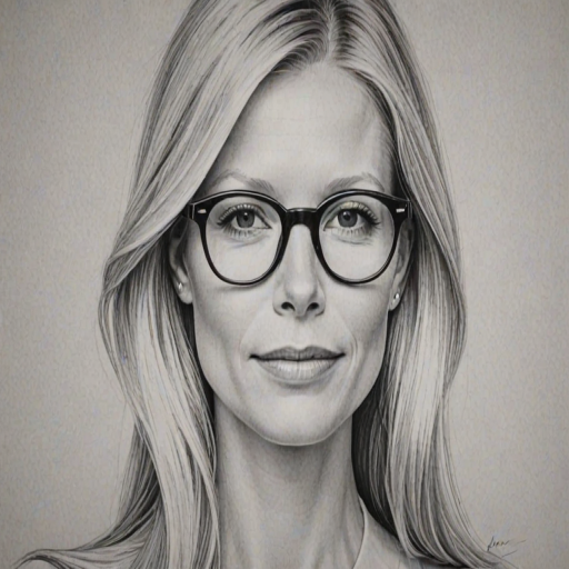 Attractive Gwyneth Paltrow, pencil sketch, portrait of Stunning woman 1962s in glasses, hair style beatnik, outline, clear lines, fine lines, 8k