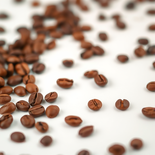 create a high-resolution digital illustration of various chocolate coffee beans scattered randomly with a soft gradient background, using a macro lens at f/2.8, ISO 100, and a 50mm lens to enhance detail and depth of field.