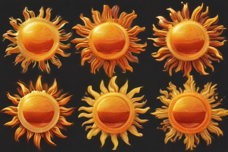 Colorful Collection of Decorative Sun Designs Against a Dark Background