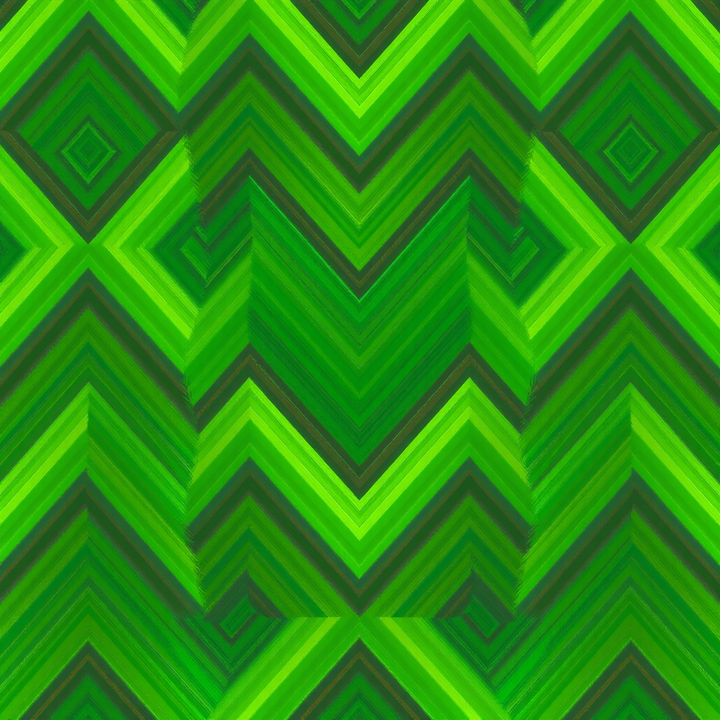 Create a vibrant zigzag pattern in various shades of green, focus on sharp lines and smooth gradients, shot with a DSLR camera at f/8 aperture, ISO 100, 1/200s shutter speed, using a wide-angle lens from a top-down view for enhanced quality.
