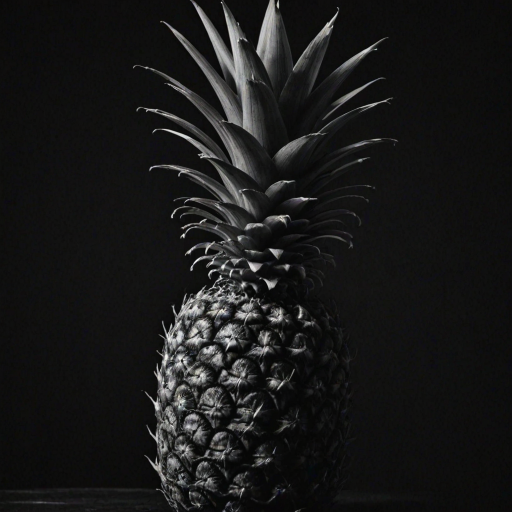 a black and white image of a pineapple against a dark background