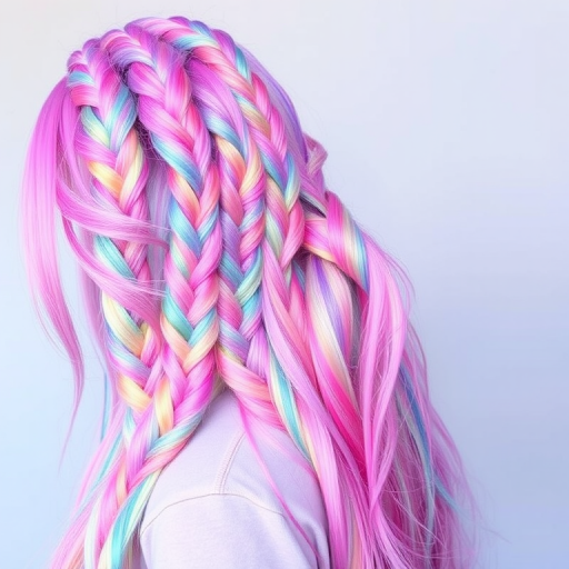 Holographic pastel rainbow hair in long, mermaid-inspired braids, called "Prismatic Fantasy," with each plait seamlessly blending multiple iridescent hues