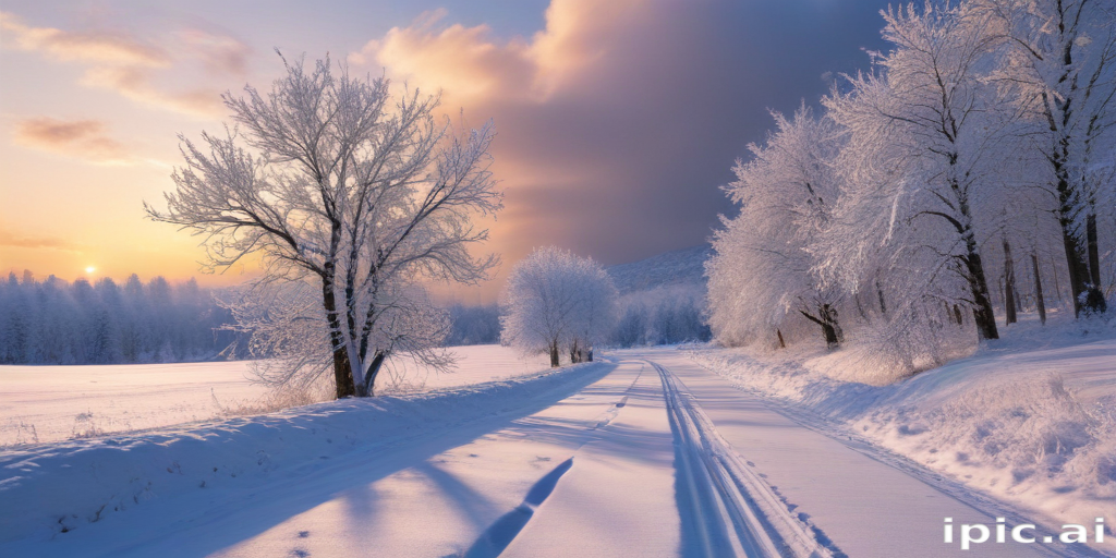 Serene Winter Landscape with Snow-Covered Trees and a Peaceful Pathway