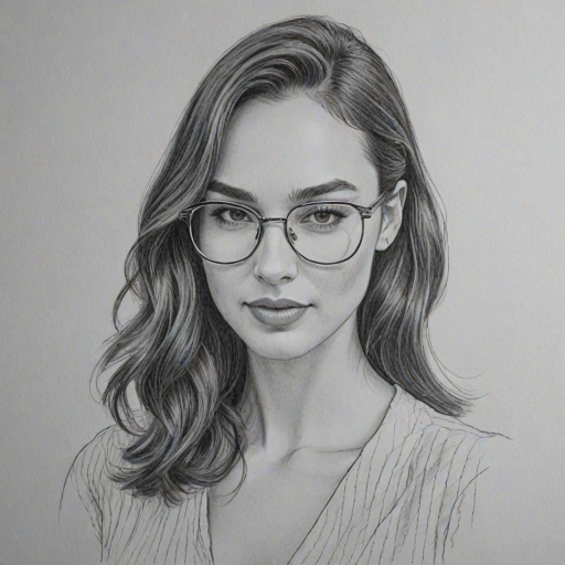 Delightful Gal Gadot, pencil sketch, portrait of Lovely woman 1968s in glasses, hair style beatnik, outline, clear lines, fine lines, 8k