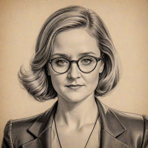 Bewitching Samantha Bee, pencil sketch, portrait of Graceful woman 1930s in glasses, hair style beatnik, outline, clear lines, fine lines, 8k