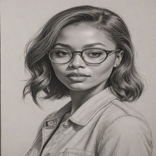 Beauteous Katerina Graham, pencil sketch, portrait of Fetching woman 1971s in glasses, hair style beatnik, outline, clear lines, fine lines, 8k