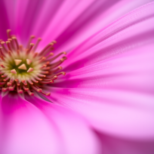 macro shot of a pink flower focusing on its intricate petal details with a shallow depth of field, aperture f/2.8, ISO 100, 50mm lens, soft natural lighting, taken with a DSLR camera