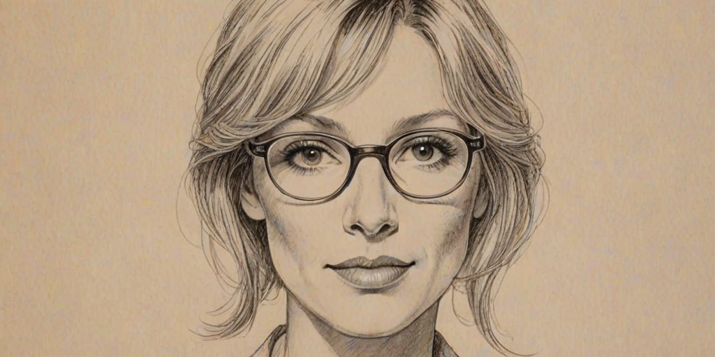 Wonderful Meredith Monroe, pencil sketch, portrait of Graceful woman 1976s in glasses, hair style beatnik, outline, clear lines, fine lines, 8k