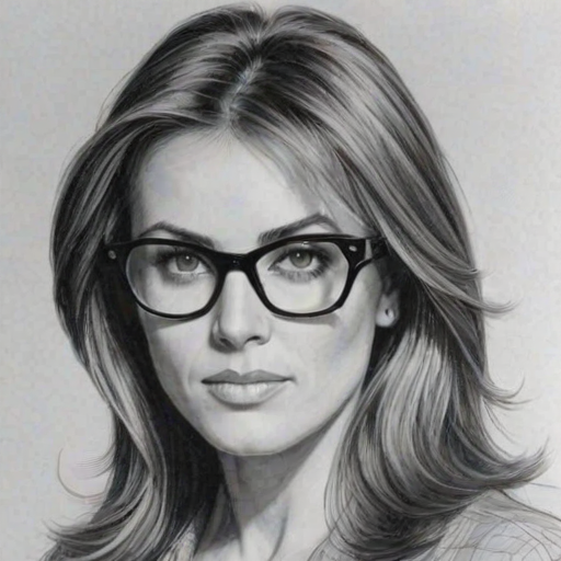 Appealing Elizabeth Hurley, pencil sketch, portrait of Resplendent woman 1979s in glasses, hair style beatnik, outline, clear lines, fine lines, 8k