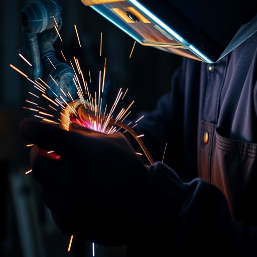 high-contrast image of a person welding, close-up shot focused on the welding arc, ISO 800, f/2.8 aperture, 1/60 sec shutter speed, handheld, low light photography to highlight the glow of the weld and the details of the hands working.