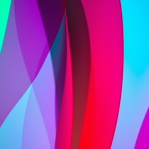 Create an abstract image with vibrant, translucent layers of colors including pink, green, and blue, using a Sony A7R IV camera at f/8, ISO 100, 24mm focal length, with a soft focus style to enhance blend and depth.