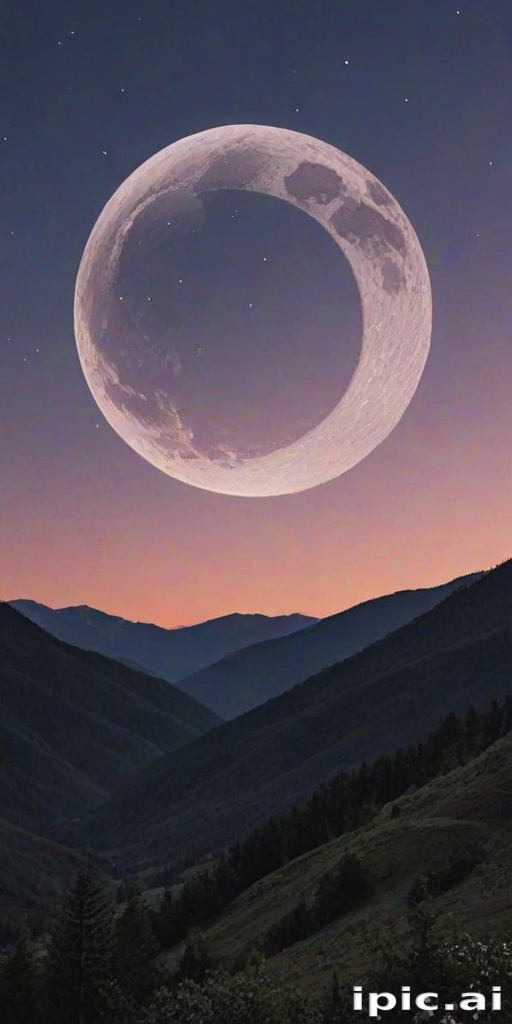 Majestic Crescent Moon Illuminating the Serene Mountain Landscape at Dusk