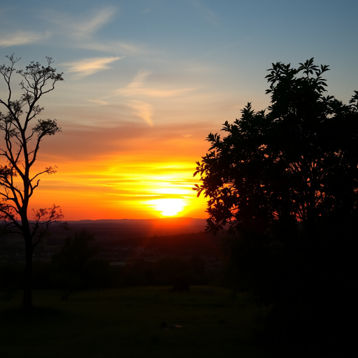 Create an image of a serene landscape at sunset, using a Canon EOS R5 camera with a 24mm lens, f/8 aperture, ISO 100, 1/125s shutter speed, capturing a wide-angle view with vibrant colors and soft lighting.