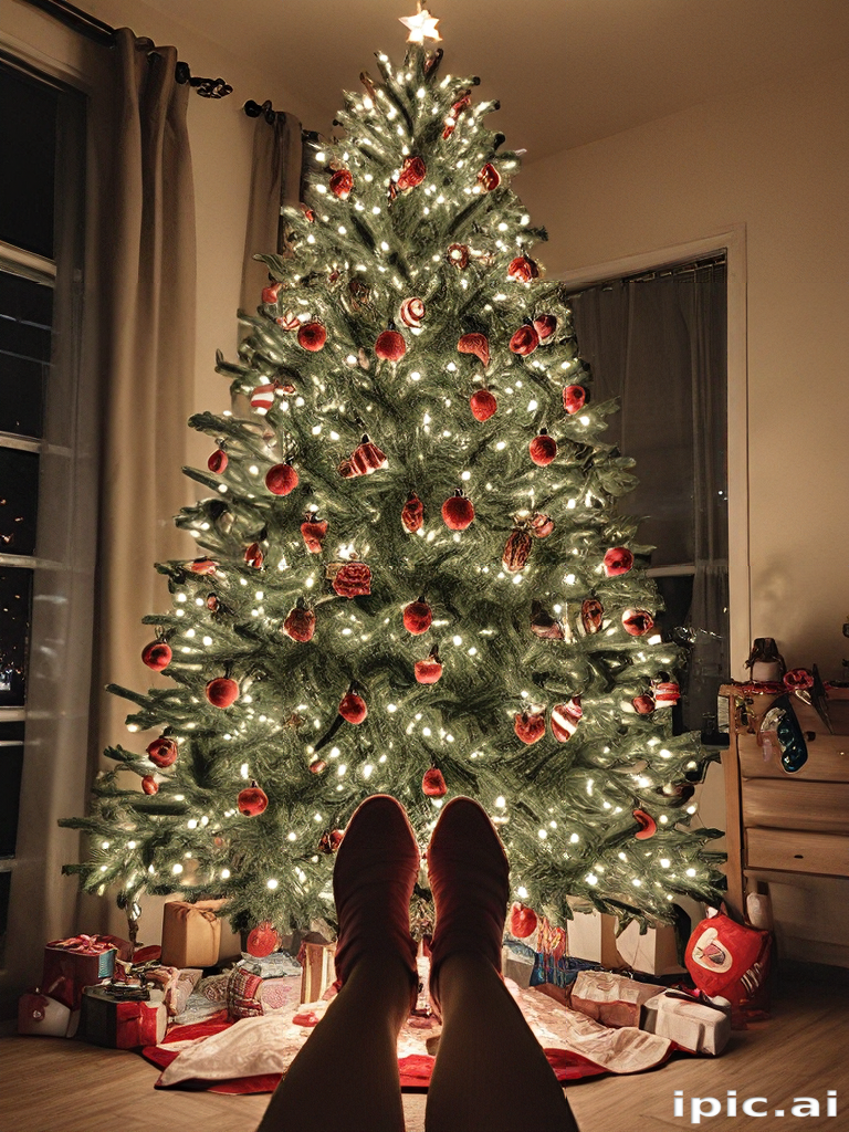 Cozy Holiday Evening by a Beautifully Decorated Christmas Tree with ...