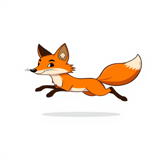 generate a cartoon-style illustration of a running fox with a flowing tail on a transparent background, using a DSLR camera with a 50mm lens, aperture f/2.8, ISO 100, high dynamic range setting, capturing in vivid colors and sharp focus