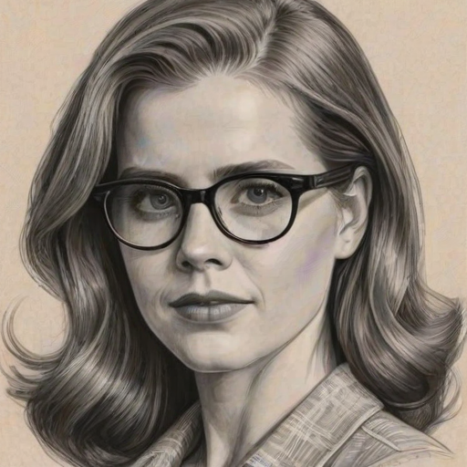 Wonderful Amy Adams, pencil sketch, portrait of Sublime woman 1938s in glasses, hair style beatnik, outline, clear lines, fine lines, 8k