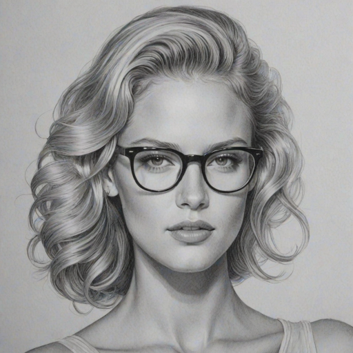 Sublime Erin Heatherton, pencil sketch, portrait of Magnificent woman 1939s in glasses, hair style beatnik, outline, clear lines, fine lines, 8k
