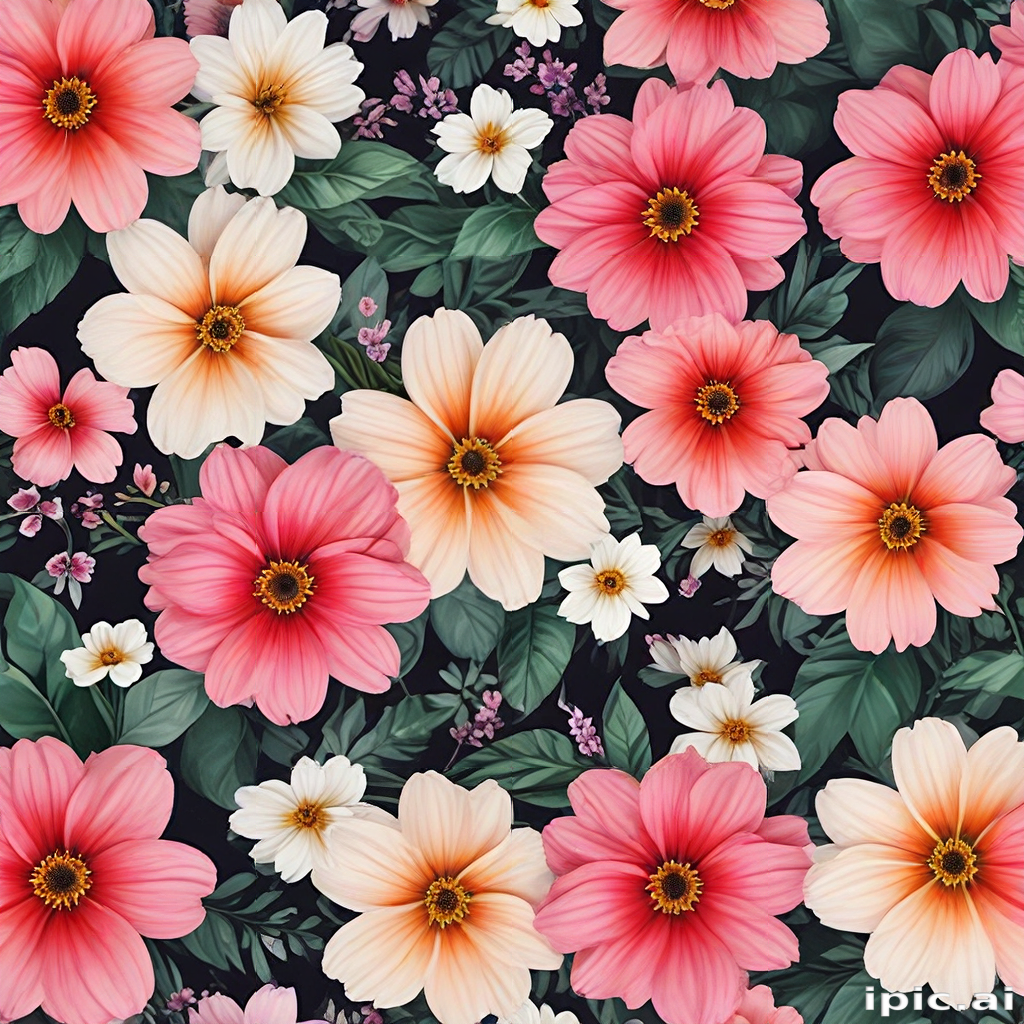 Vibrant Floral Pattern Featuring Colorful Blooms and Lush Greenery ...