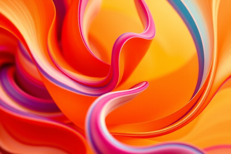 Create a high-resolution image of a stylized abstract design featuring flowing shapes and vibrant colors, photographed with a Canon EOS R5 at f/1.8, ISO 100, 1/125s, shot from a close-up perspective using a macro lens to enhance details and texture.