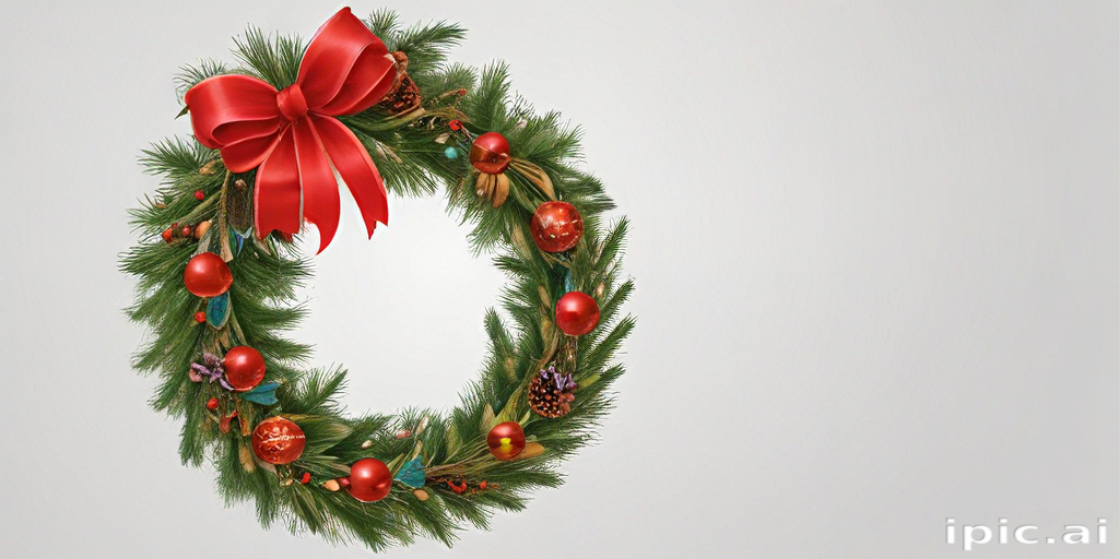 Beautifully Decorated Christmas Wreath with Red Bow and Ornaments
