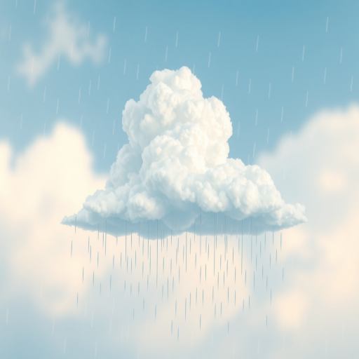 Create a high-resolution illustration of a cloud with a rain effect, using a DSLR camera, 50mm lens, f/2.8 aperture, ISO 100, and a shallow depth of field, capturing a soft, diffused background for enhanced clarity and detail.