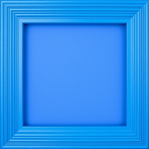 Create a vibrant blue rectangular frame with varying shades of blue for depth, using a DSLR camera, 50mm lens, f/2.8 aperture, 1/125 shutter speed, and ISO 100, shot in a flat lay style.