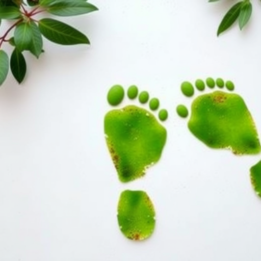 Generate an image of green footprints on a white background, using a DSLR camera with a 50mm lens, aperture set to f/2.8, ISO 100, and a shutter speed of 1/125 second, shot from a top-down view with soft natural lighting to enhance clarity and color vibrancy.